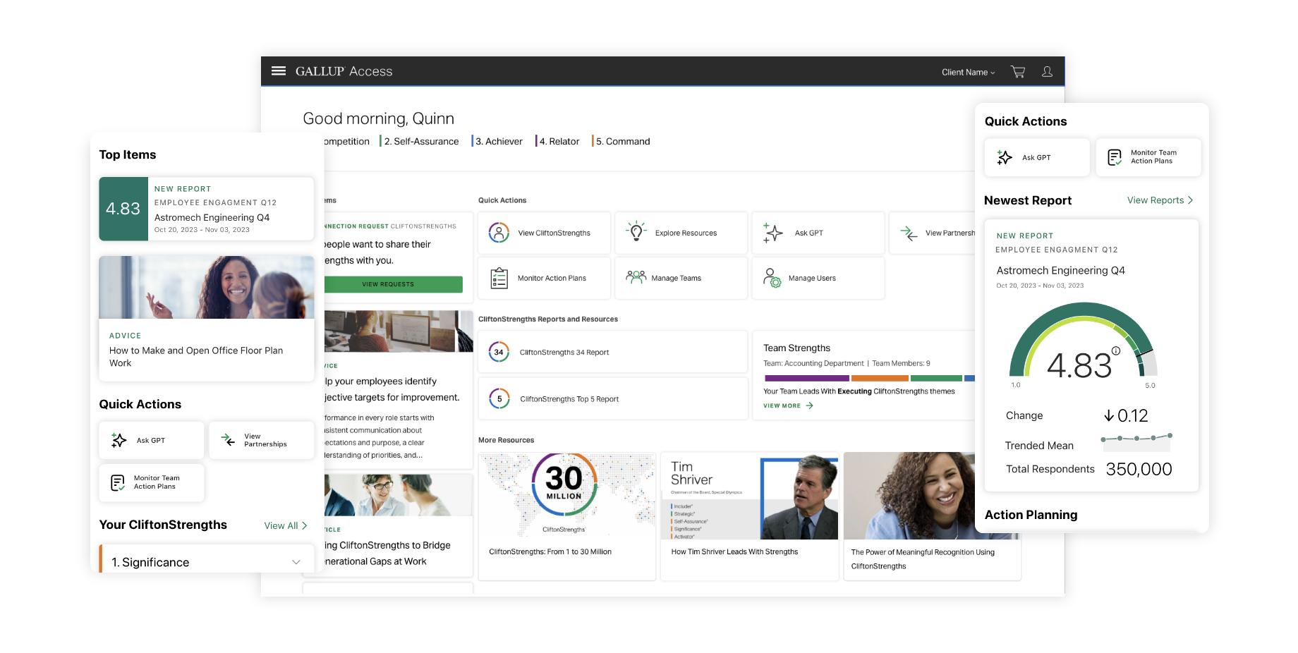 Gallup Access Personalized Dashboards in mobile and desktop views